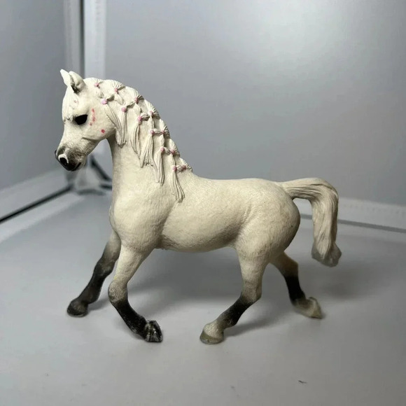 SCHLEICH Horse White Arabian Mare Pink Braids Figure - Picture 1 of 5